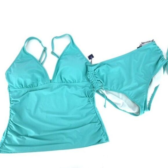 NWT Sonnet Shores Turquoise Tankini Size 16W XL Ruched Hi Waisted Bottoms - Picture 4 of 16